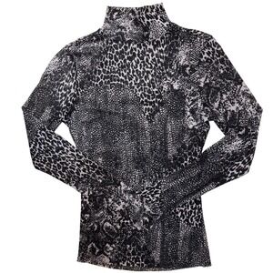 AFRM Mesh Top Women XS Black White Zadie Mock Neck Animal Print Y2K Rave Indie